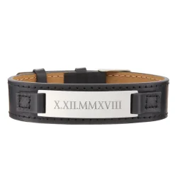 Lederarmband schwarz - Römische Zahlen