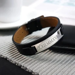 Lederarmband schwarz - Römische Zahlen
