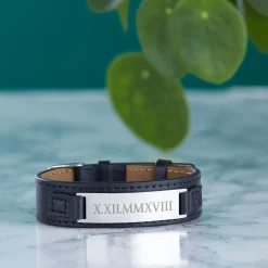 Lederarmband schwarz - Römische Zahlen