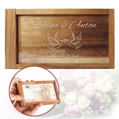 Magische Geldgeschenkbox - Liebestauben Gravur