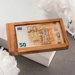 Magische Geldgeschenkbox - Liebestauben Gravur