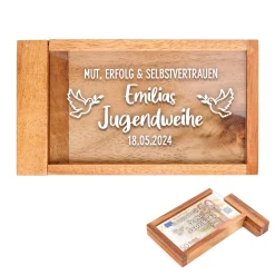 Magische Geldgeschenkbox mit Gravur zur Jugendweihe - Taube