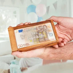 Magische Geldgeschenkbox mit Gravur zur Jugendweihe - Taube