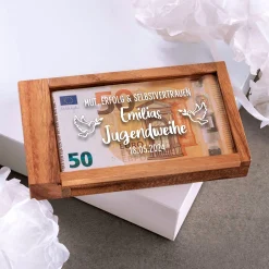 Magische Geldgeschenkbox mit Gravur zur Jugendweihe - Taube