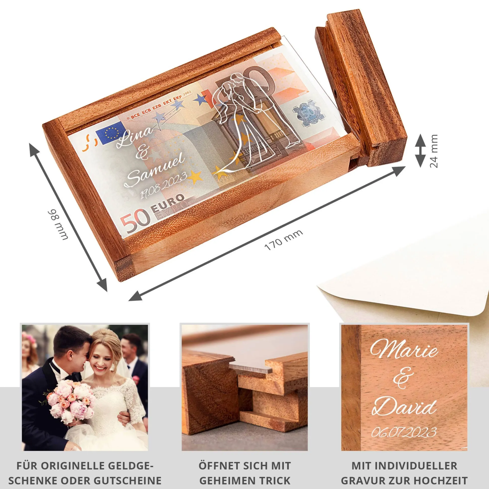 Magische Geldgeschenkbox mit Gravur - Silhouette
