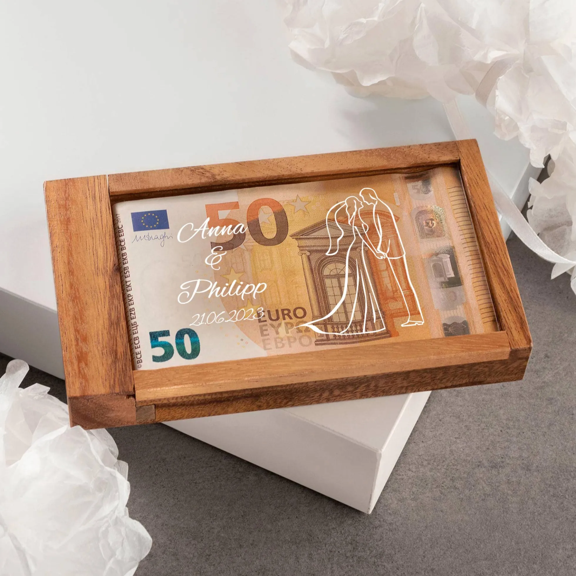 Magische Geldgeschenkbox mit Gravur - Silhouette