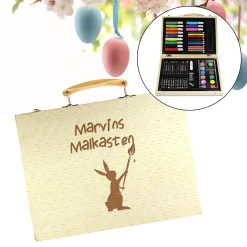 Malkasten Set mit Holzkoffer - Hasen Gravur