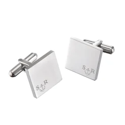 Manschettenknöpfe Silber Anker - eckig - Initialen