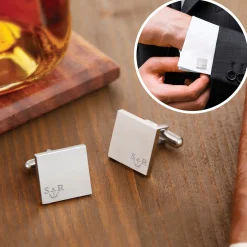 Manschettenknöpfe Silber Anker - eckig - Initialen