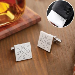 Manschettenknöpfe Silber zur Hochzeit - eckig - Monogramm