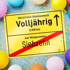 Ortsschild zum 18. Geburtstag