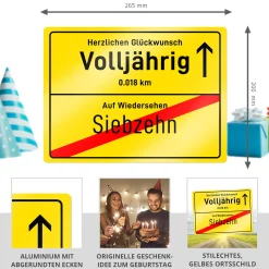 Ortsschild zum 18. Geburtstag