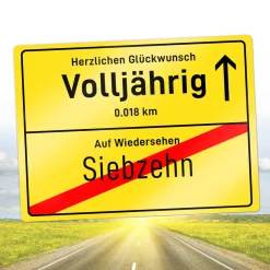 Ortsschild zum 18. Geburtstag