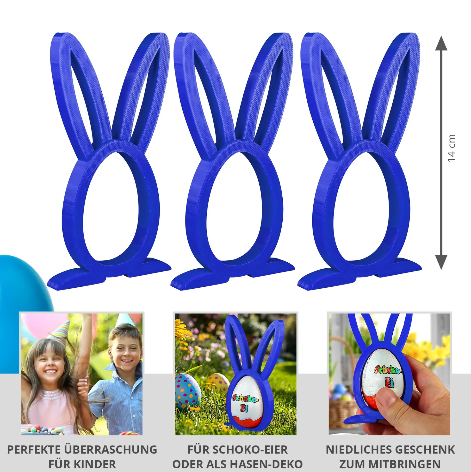 Osterhase Ü-Ei Halter Blau - 3er Set