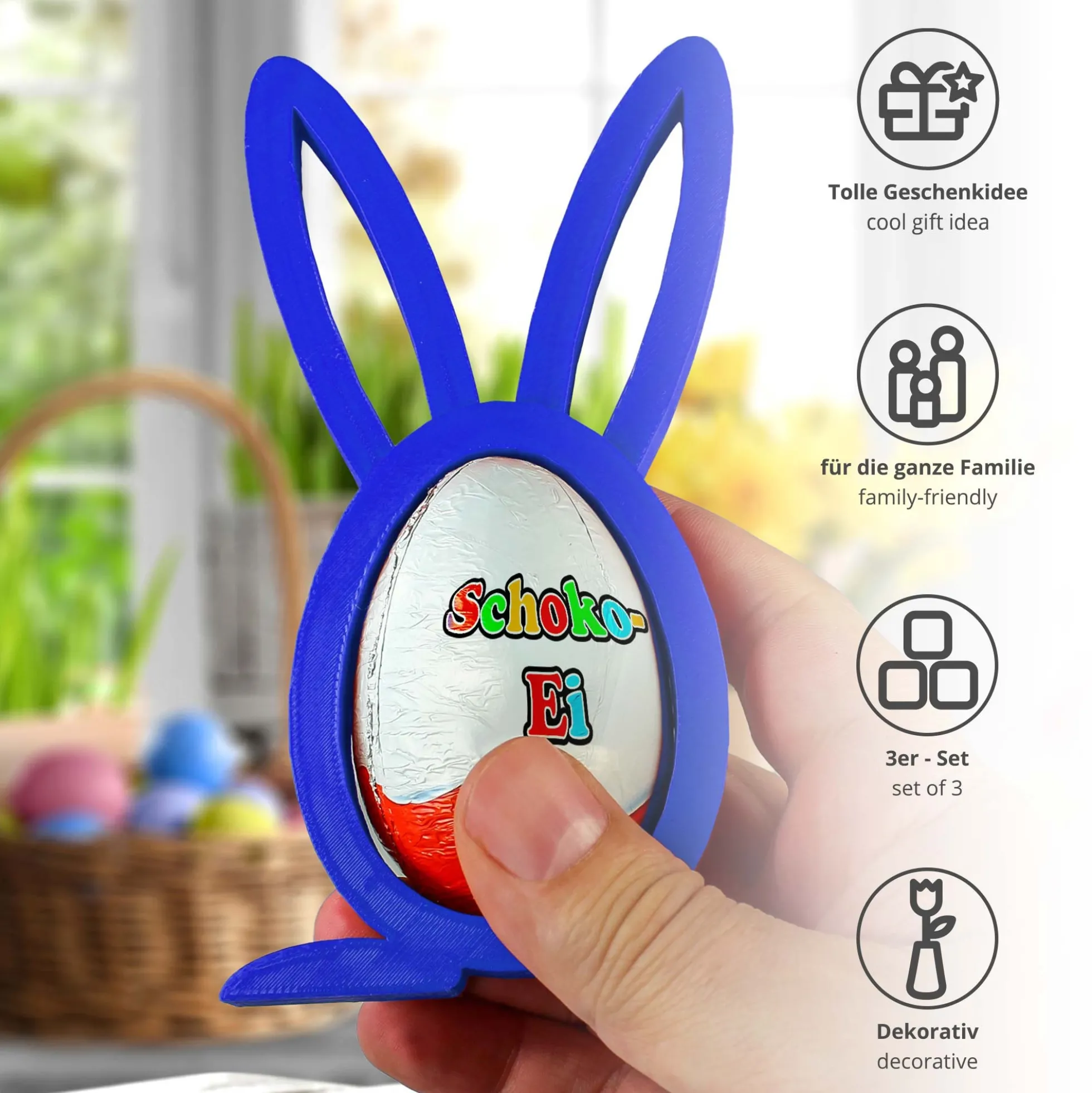 Osterhase Ü-Ei Halter Blau - 3er Set