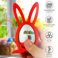 Osterhase Ü-Ei Halter Rot - 3er Set