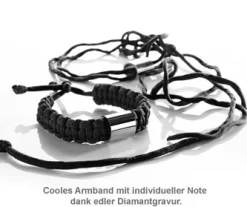 Paracord Armband graviert - Schwarz