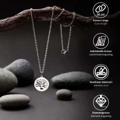 Personalisierte Kette Silber mit 2 Anhängern - Lebensbaum