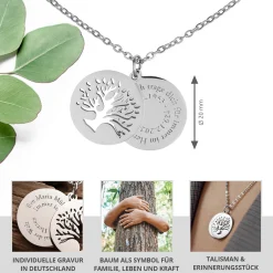 Personalisierte Kette Silber mit 2 Anhängern - Lebensbaum
