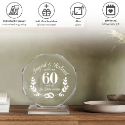 Personalisierter Glaspokal mit Facettenschliff zur Diamanthochzeit - 60 Jahre
