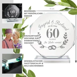 Personalisierter Glaspokal mit Facettenschliff zur Diamanthochzeit - 60 Jahre