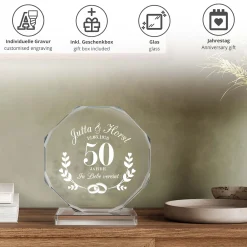 Personalisierter Glaspokal mit Facettenschliff zur Goldhochzeit - 50 Jahre