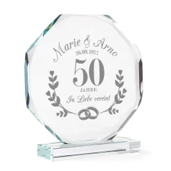 Personalisierter Glaspokal mit Facettenschliff zur Goldhochzeit - 50 Jahre