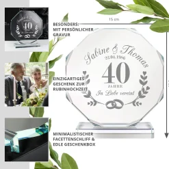 Personalisierter Glaspokal mit Facettenschliff zur Rubinhochzeit - 40 Jahre
