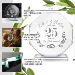 Personalisierter Glaspokal mit Facettenschliff zur Silberhochzeit - 25 Jahre