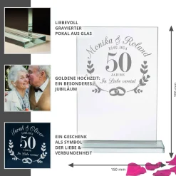 Personalisierter Glaspokal zur Goldhochzeit - 50 Jahre