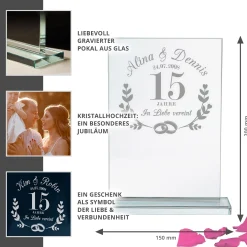 Personalisierter Glaspokal zur Kristallhochzeit - 15 Jahre