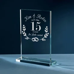 Personalisierter Glaspokal zur Kristallhochzeit - 15 Jahre