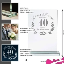 Personalisierter Glaspokal zur Rubinhochzeit - 40 Jahre