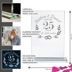 Personalisierter Glaspokal zur Silberhochzeit - 25 Jahre