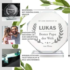 Personalisierter Glaspokal mit Facettenschliff - Auszeichnung für Besten Papa