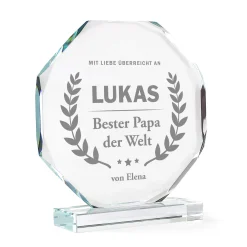 Personalisierter Glaspokal mit Facettenschliff - Auszeichnung für Besten Papa