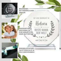Personalisierter Glaspokal mit Facettenschliff - Auszeichnung für Beste Mama