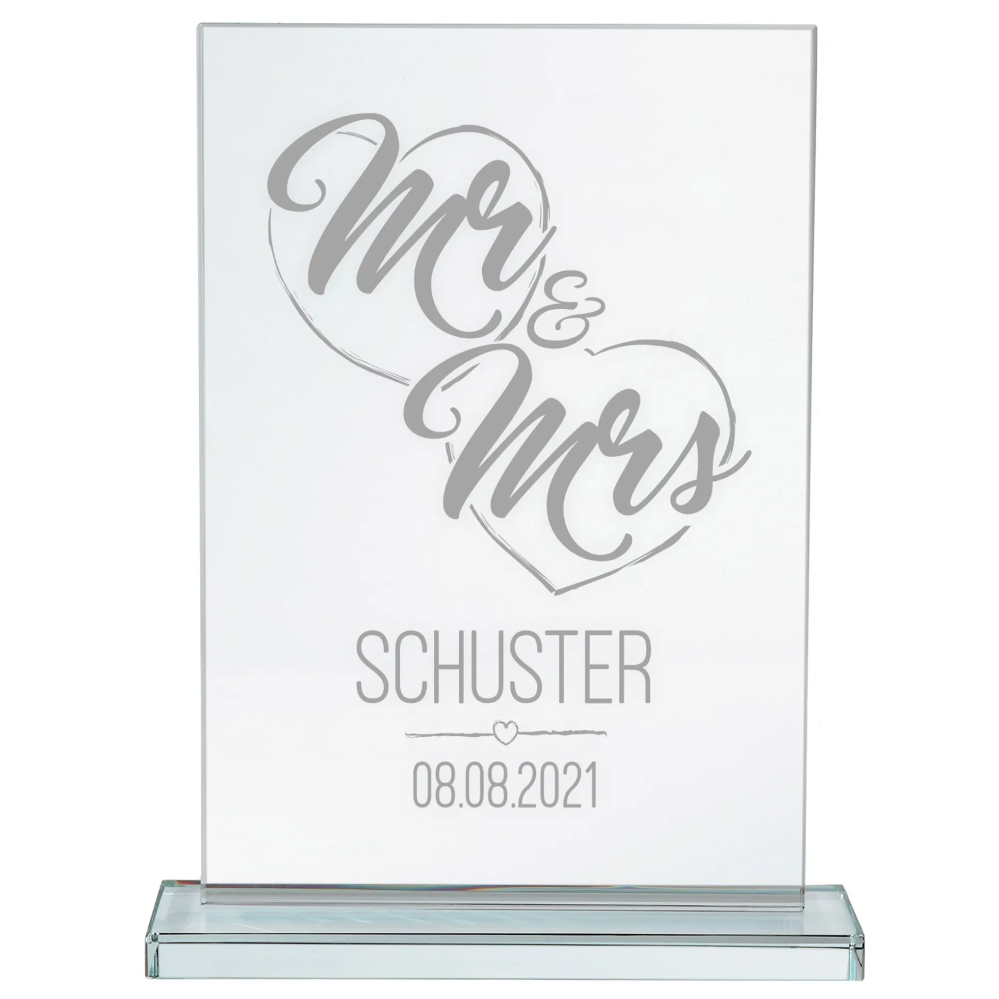 Personalisierter Glaspokal zur Hochzeit - Mr and Mrs