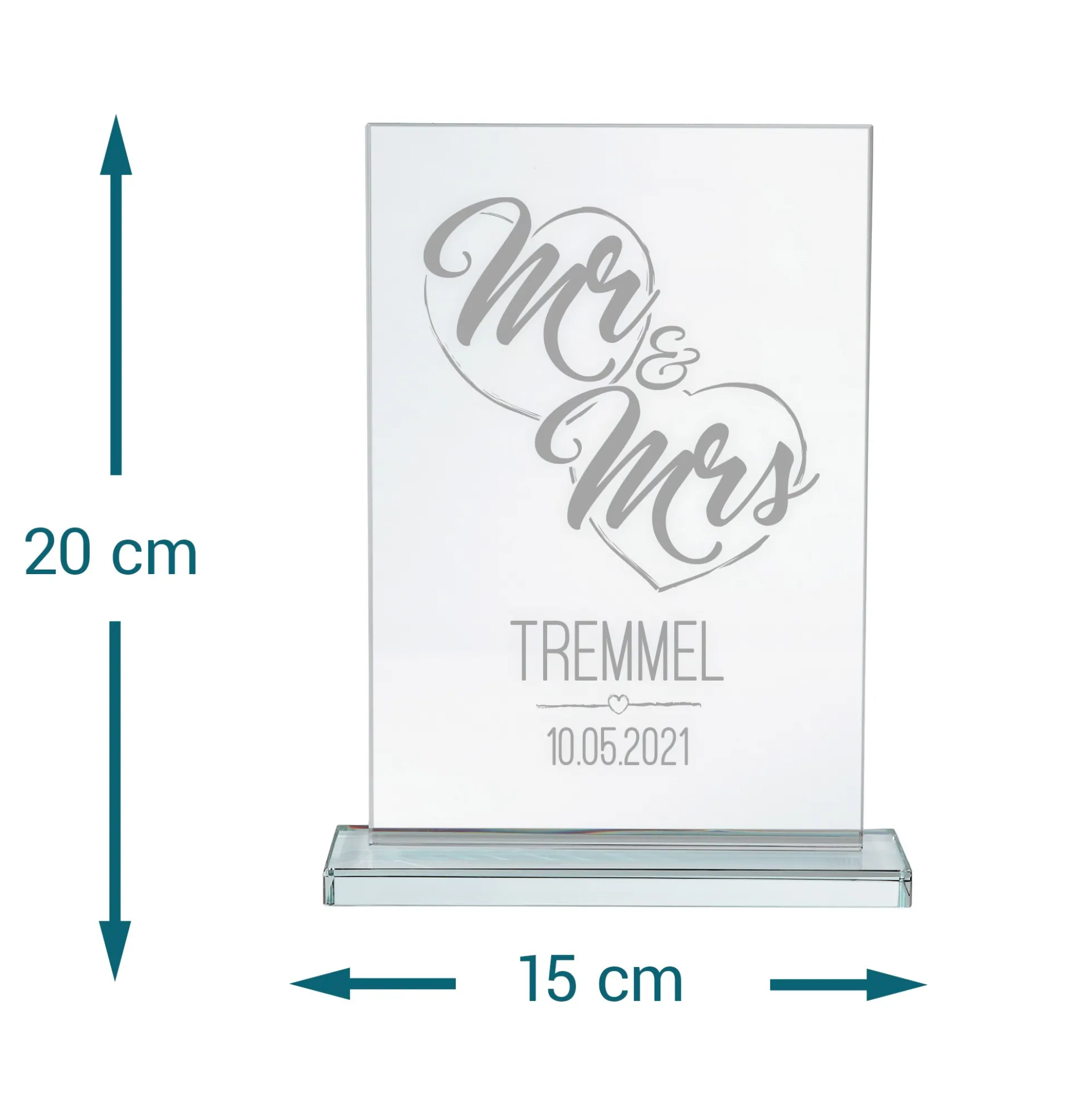 Personalisierter Glaspokal zur Hochzeit - Mr and Mrs