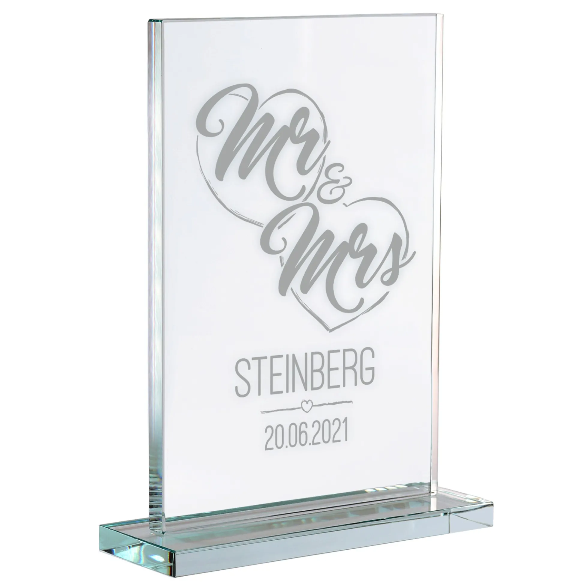Personalisierter Glaspokal zur Hochzeit - Mr and Mrs