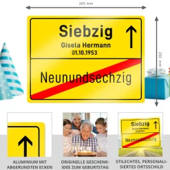 Personalisiertes Ortsschild - 70. Geburtstag