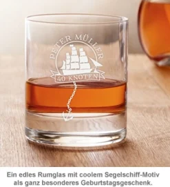 Personalisiertes Rumglas zum Geburtstag - Segelschiff