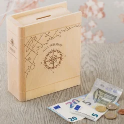 Personalisiertes Sparbuch mit Kompass Gravur