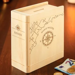 Personalisiertes Sparbuch mit Kompass Gravur
