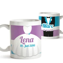 Personalisiertes Tassen Paar zur Hochzeit - Bunt