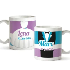 Personalisiertes Tassen Paar zur Hochzeit - Bunt
