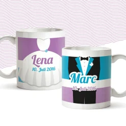 Personalisiertes Tassen Paar zur Hochzeit - Bunt