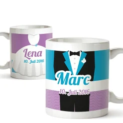 Personalisiertes Tassen Paar zur Hochzeit - Bunt