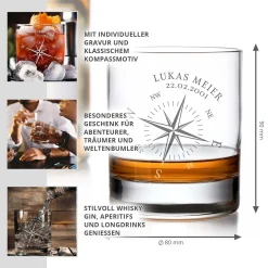 Personalisiertes Whiskyglas - Kompass