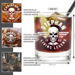 Personalisiertes Whiskyglas - Living Legend Totenkopf